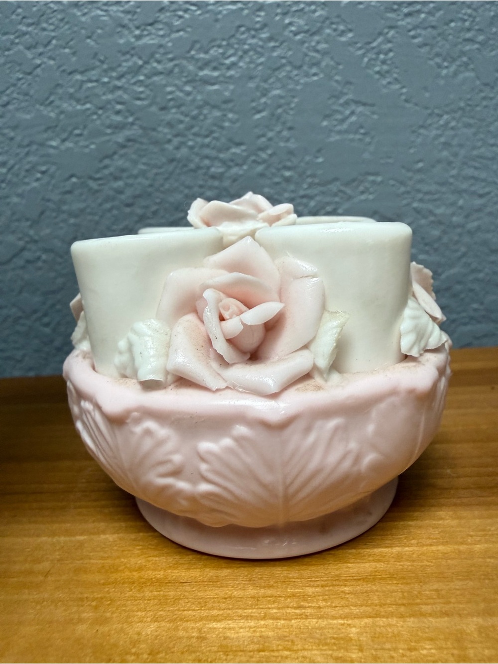 Vintage Pink and White Decorative Porcelain Rose candle holder - Picture 2 of 7